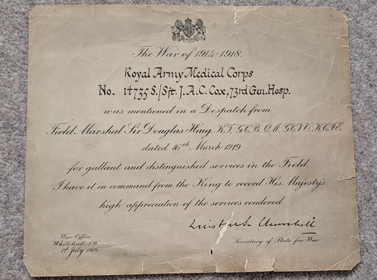 Boer War, WW1 & WW2 Medal Quintet & Service Papers QMS JAMES ALEXANDER COX RAMC Cook MID