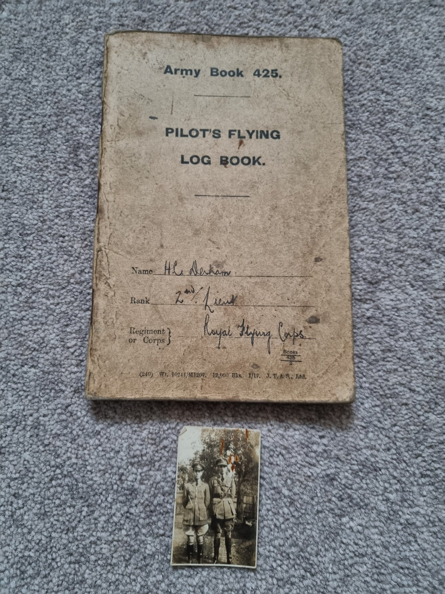SOLD! WW1 RFC Flying Log Book Photo & RFC Papers to 2nd Lieut H C Derham
