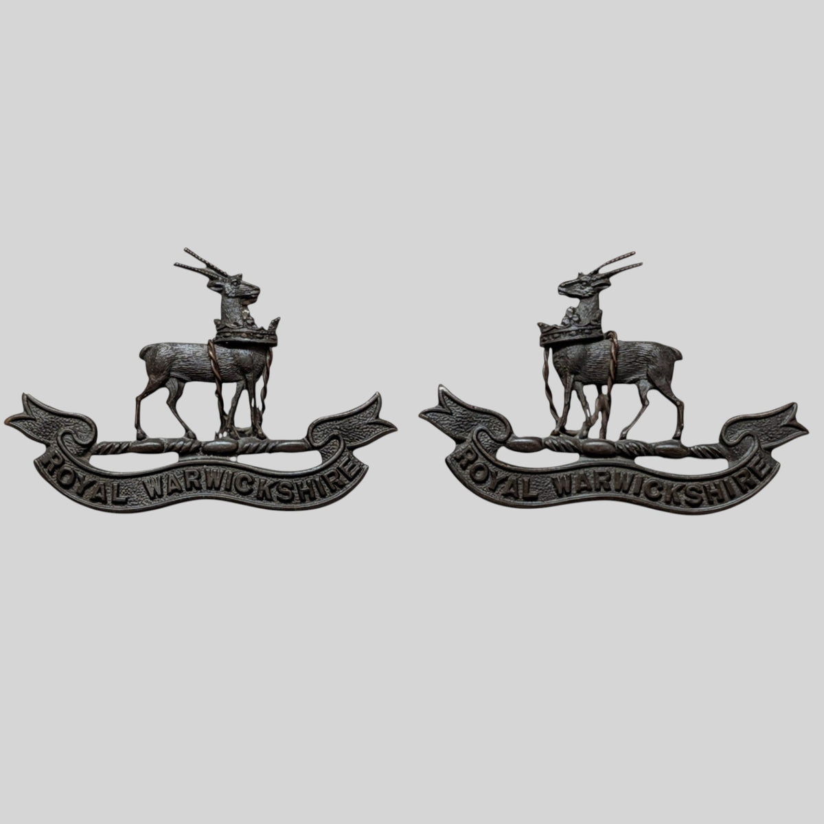Royal Warwickshire Regiment Officer's Bronze Collar Badge Pair
