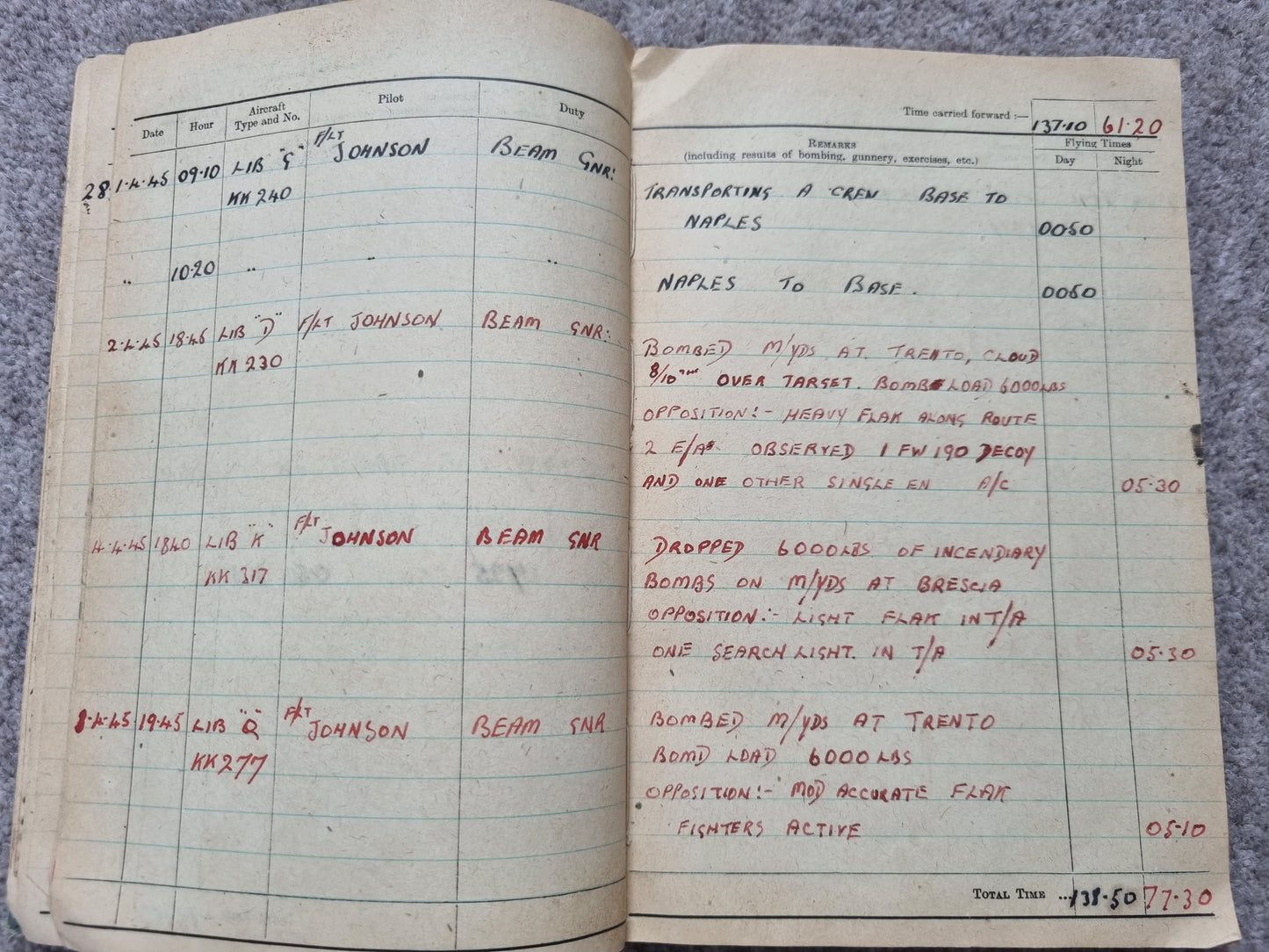 WW2 RAF Flying Suit, Helmet, Flying Log Book, Medals Set - F G CROFT