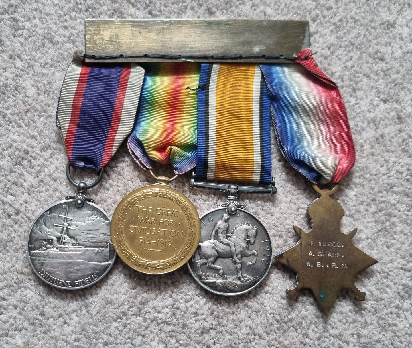 WW1 Trio Long Service & Good Conduct Medal Set to Leading Seaman Albert Victor Sharp- HMS Caroline (Jutland Interest)
