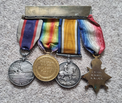 WW1 Trio Long Service & Good Conduct Medal Set to Leading Seaman Albert Victor Sharp- HMS Caroline (Jutland Interest)