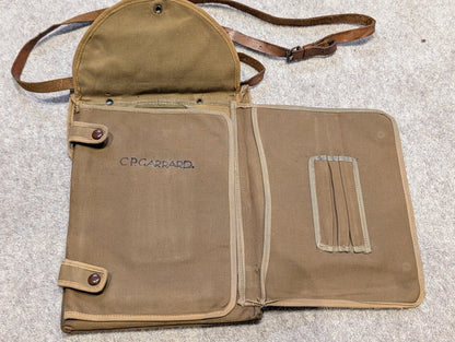 SOLD! WW1 BRITISH ARMY OFFICERS MAP CASE WITH LEATHER CARRY STRAP NAMED TO MILITARY CROSS WINNER C P GARRARD