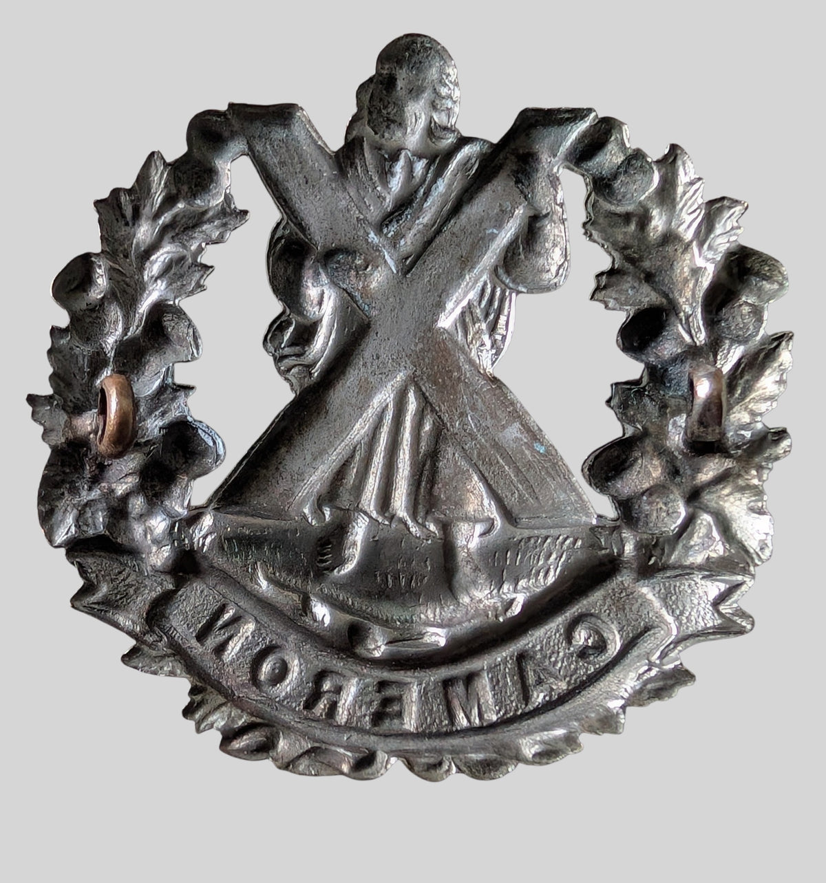 WW2 Era Cameron Highlanders White Metal Cap Glengarry Badge