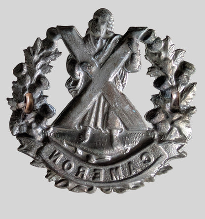 WW2 Era Cameron Highlanders White Metal Cap Glengarry Badge
