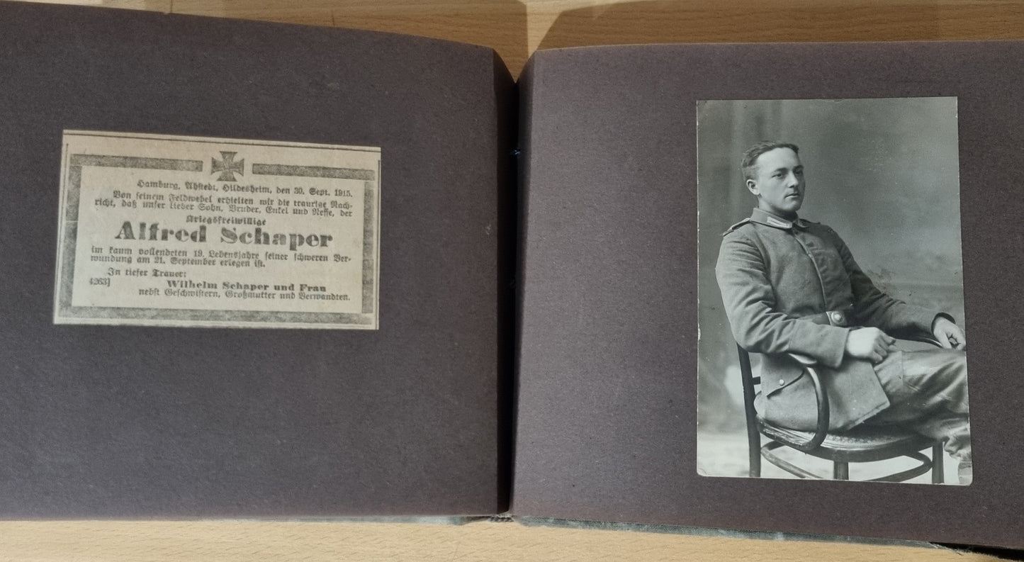 SOLD! WW1 German Army Soldier's Photo Album - 47 Photos + 7 Memorials
