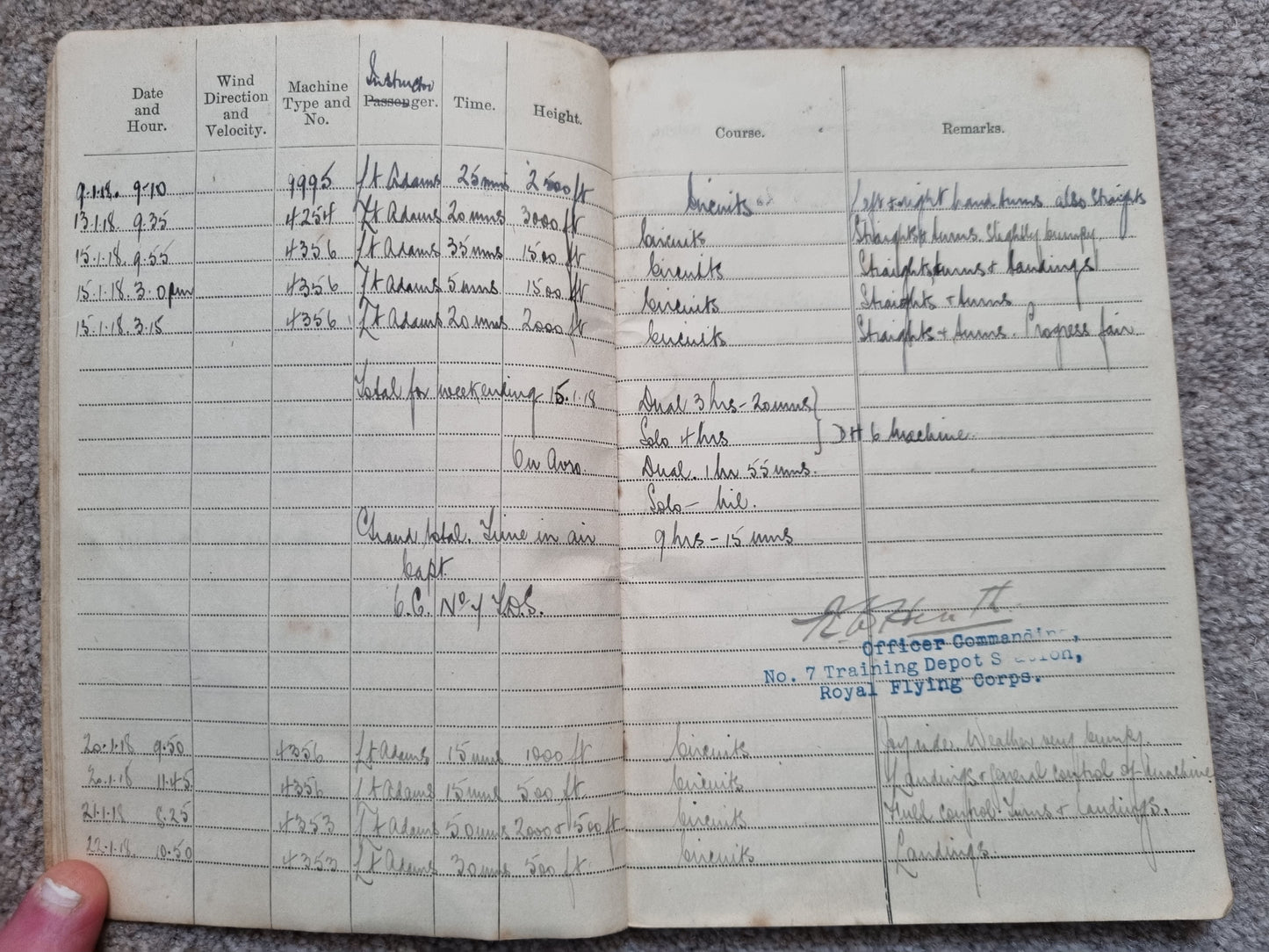 SOLD! WW1 RFC Flying Log Book Photo & RFC Papers to 2nd Lieut H C Derham