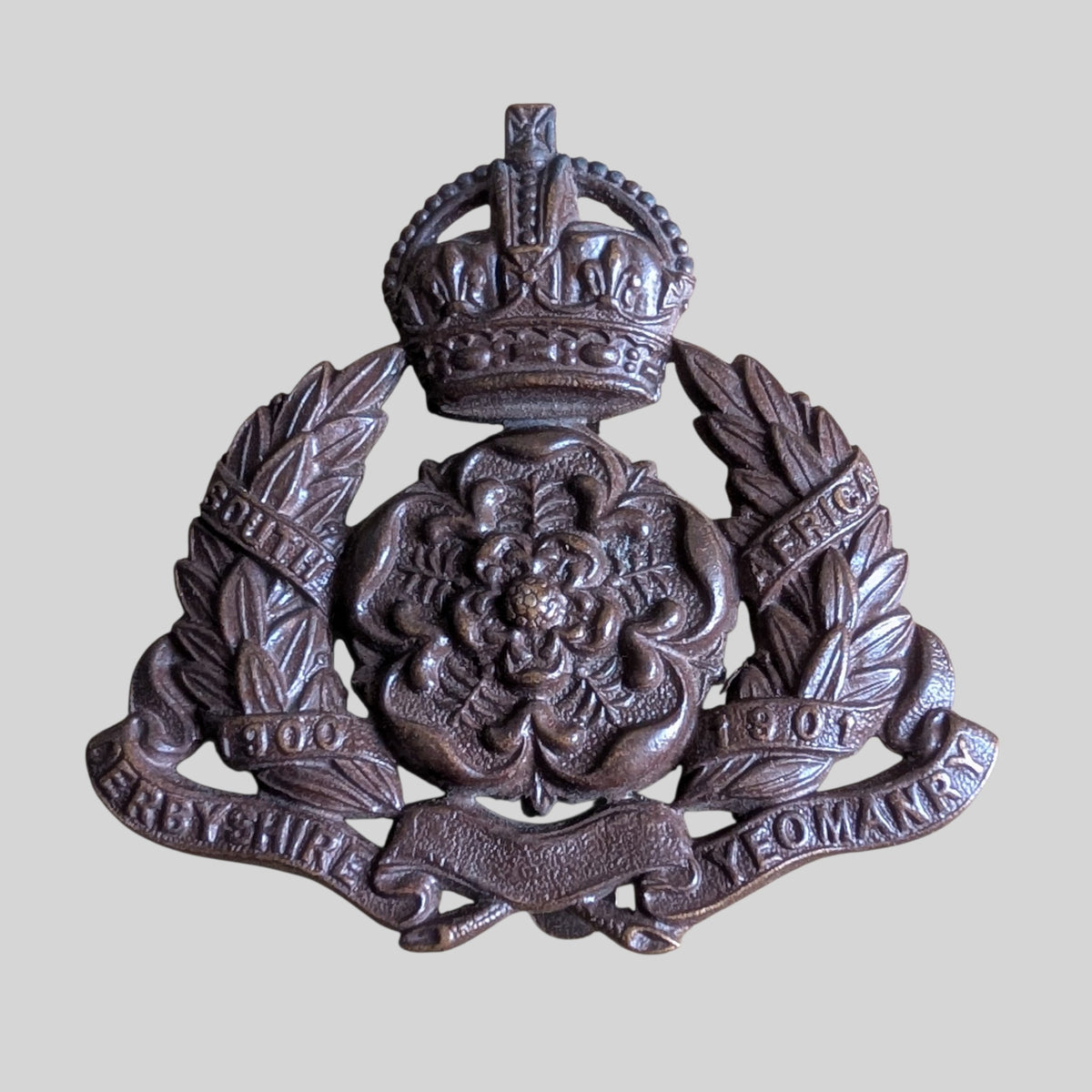 Rare Derbyshire Imperial Yeomanry Bronze Cap Badge 1901-08