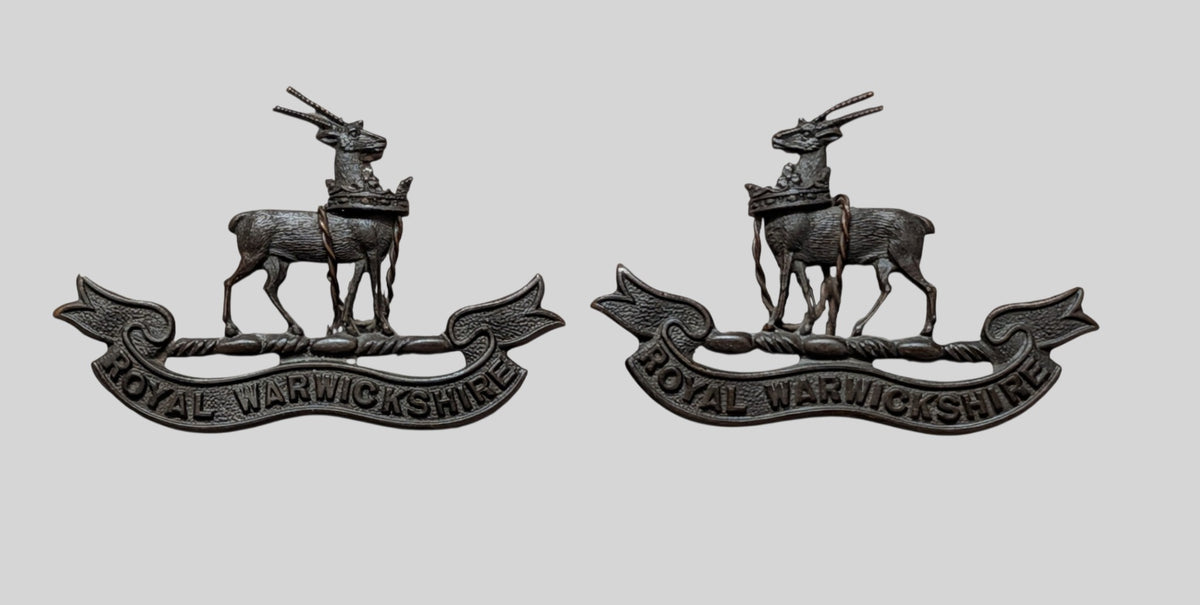 Royal Warwickshire Regiment Officer's Bronze Collar Badge Pair