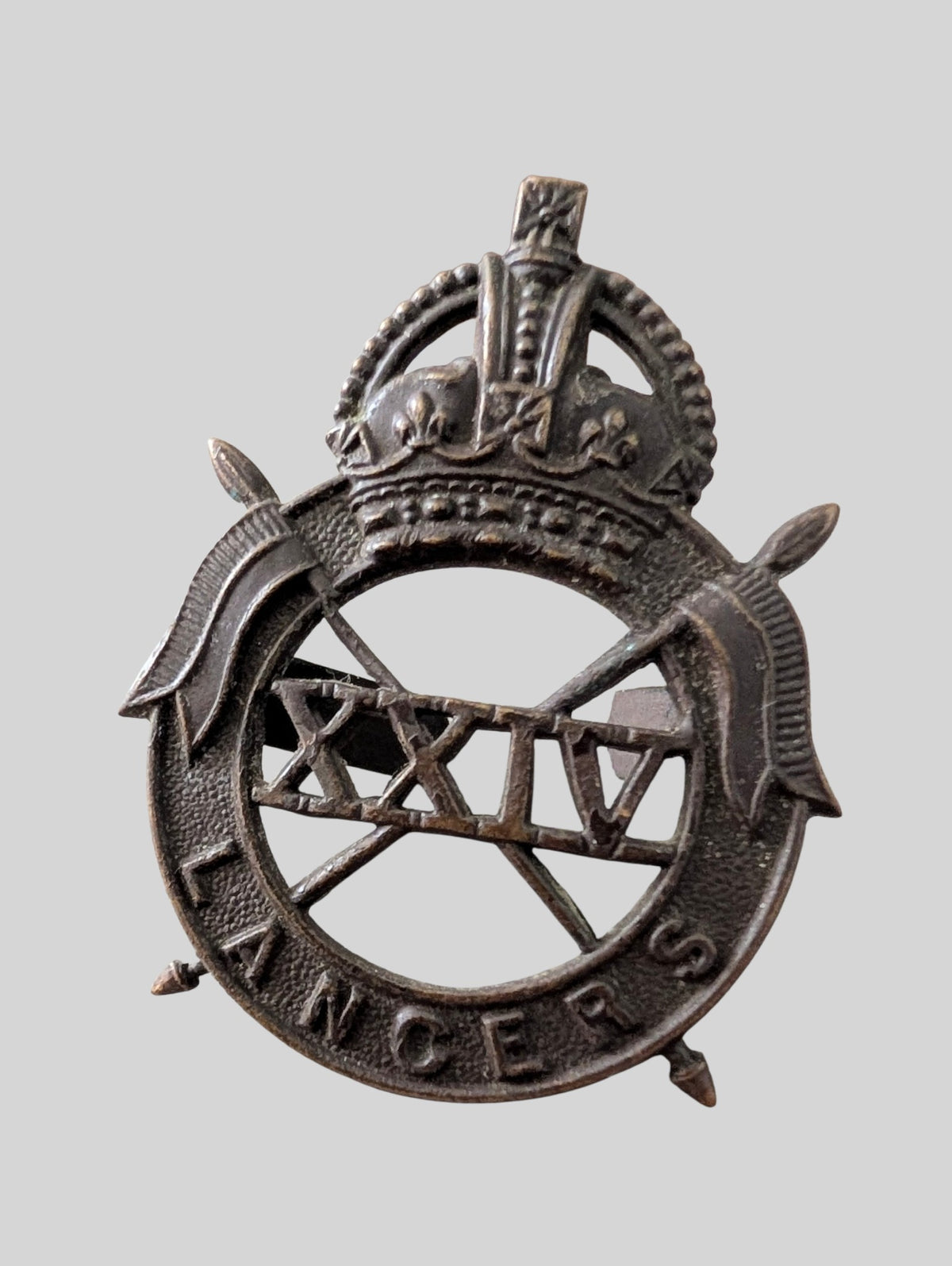 Rare 24th Lancers Officer's Bronze Service Cap Badge