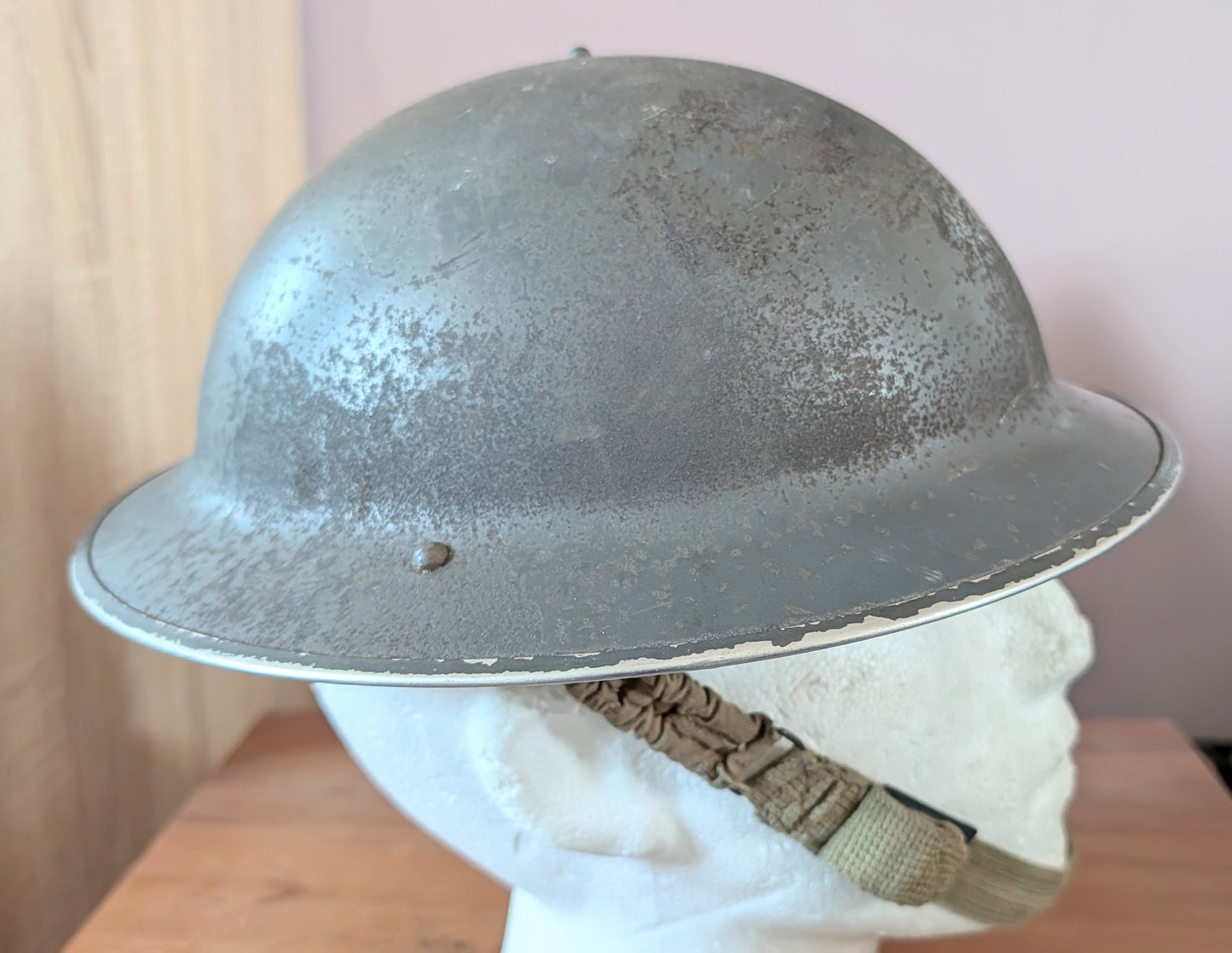 WW2 Grey / Green Brodie Helmet Dated 1940 Possibly Royal Navy with partial Decal