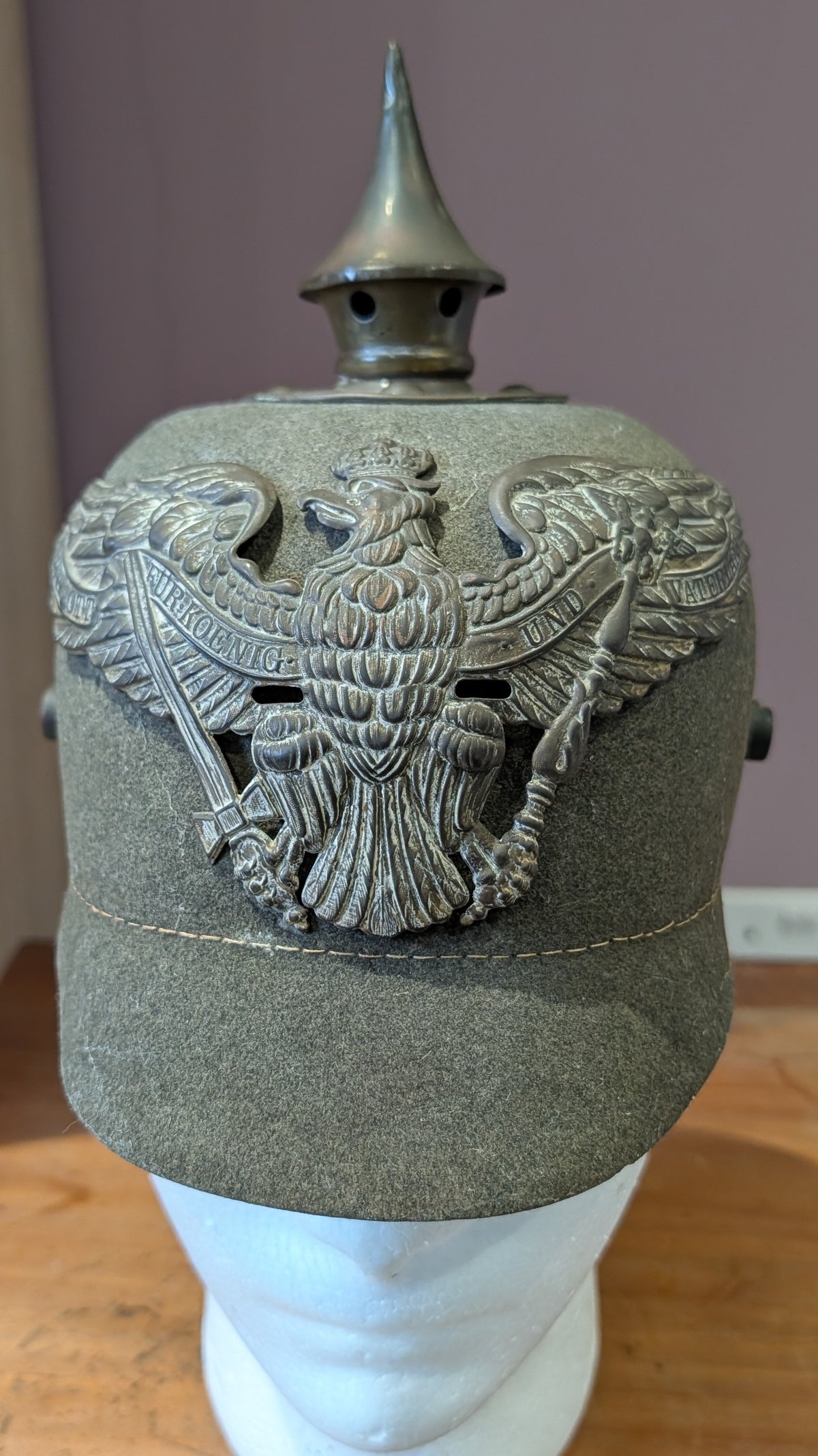 M15 WW1 German Prussian Grenadier Ersatz Felt Enlisted mans Pickelhaube Helmet
