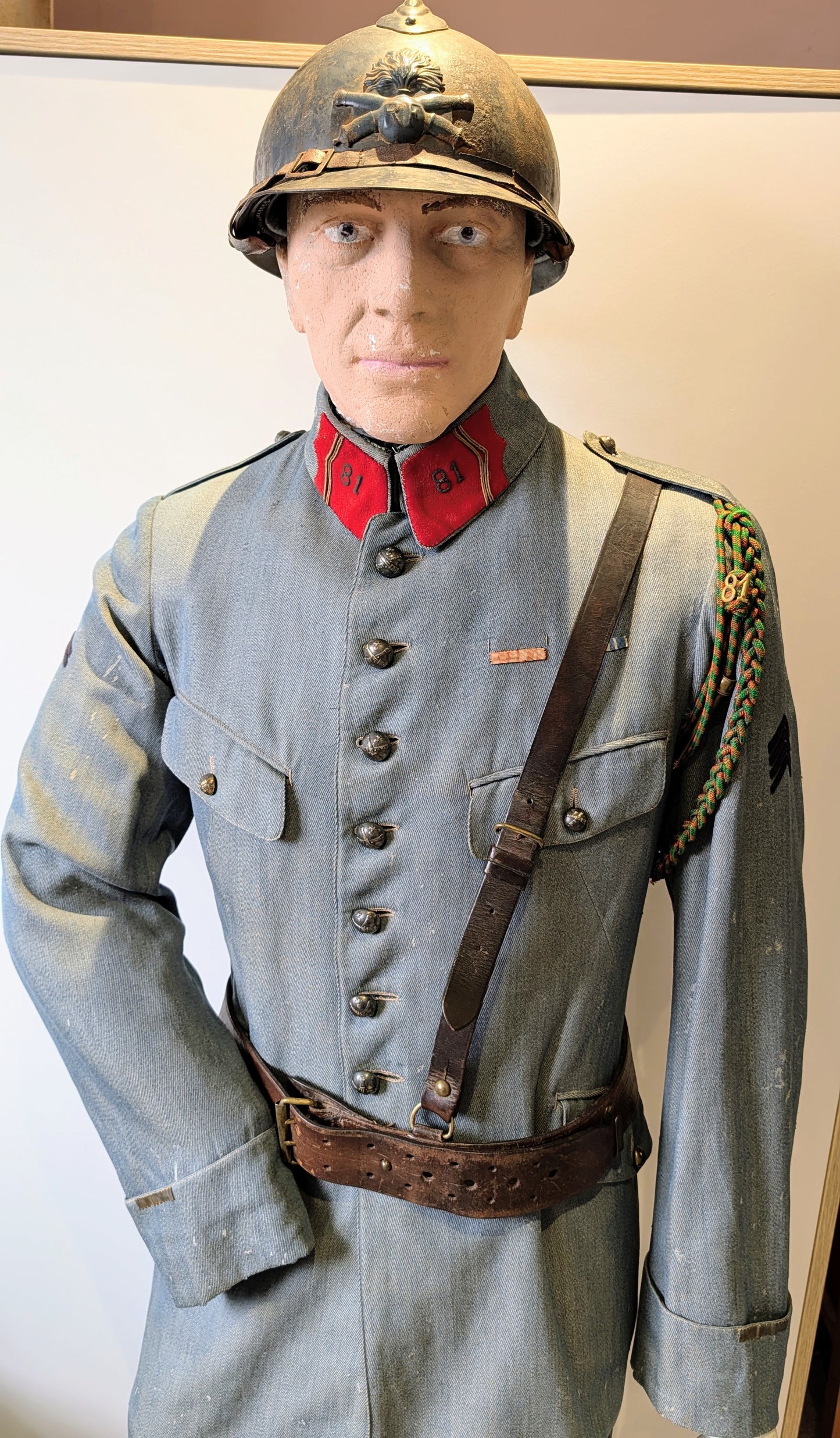 WW1 French 81st Artillery Uniform with Helmet, Sam Browne Belt, Boots & Gaiters
