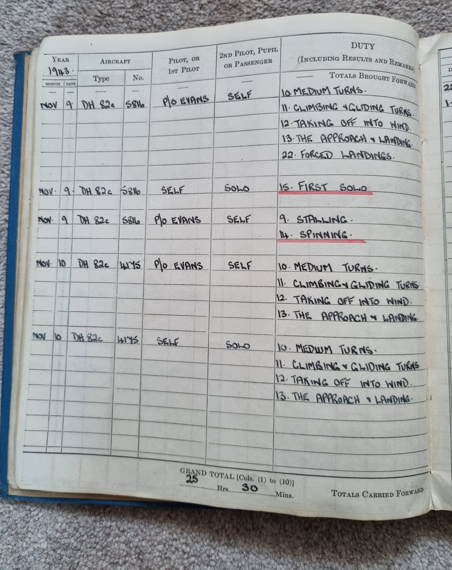 SOLD! Rare WW2 Glider Pilot RCAF Flying Log Book to Brian Andrews, Operation Varsity