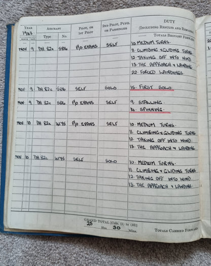 SOLD! Rare WW2 Glider Pilot RCAF Flying Log Book to Brian Andrews, Operation Varsity