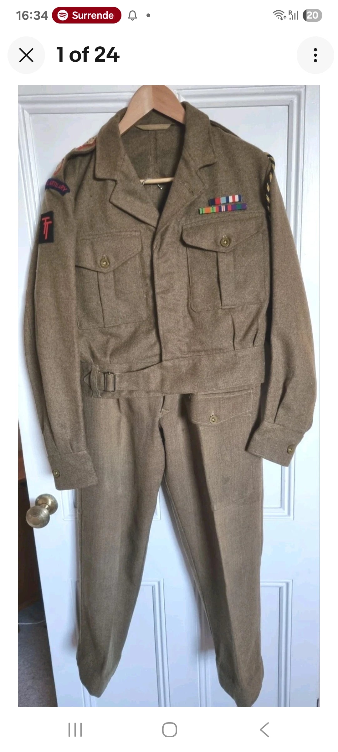 SOLD! BRITSH ARMY BATTLEDRESS 1954 ROYAL ARTILLERY 50th NORTHUMBRIAN + TROUSERS