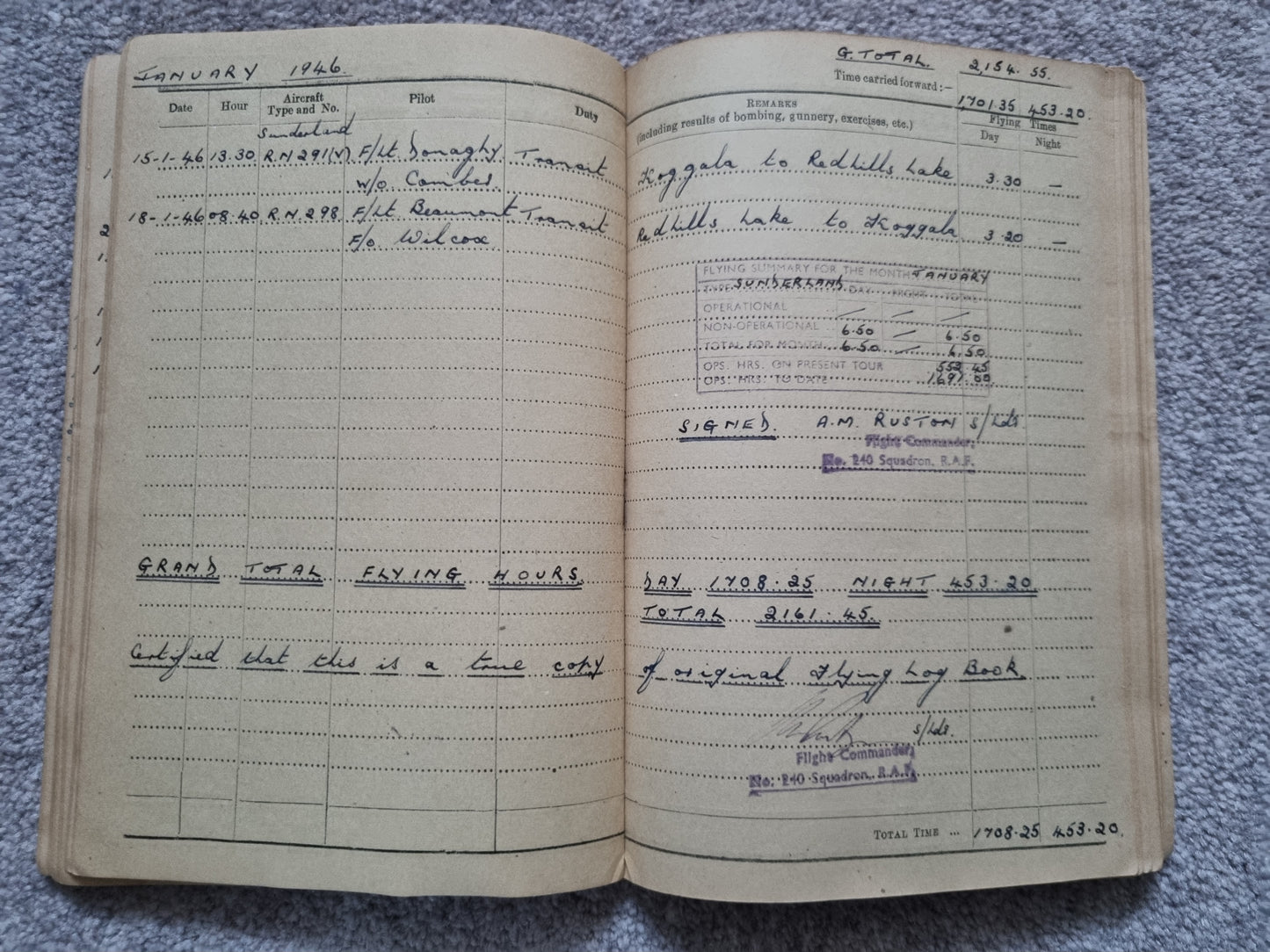 SOLD! WW2 Indian Airforce Flying Log Book to Gerald Jarman, Air Gunner/Observer, Anti Submarine Warfare