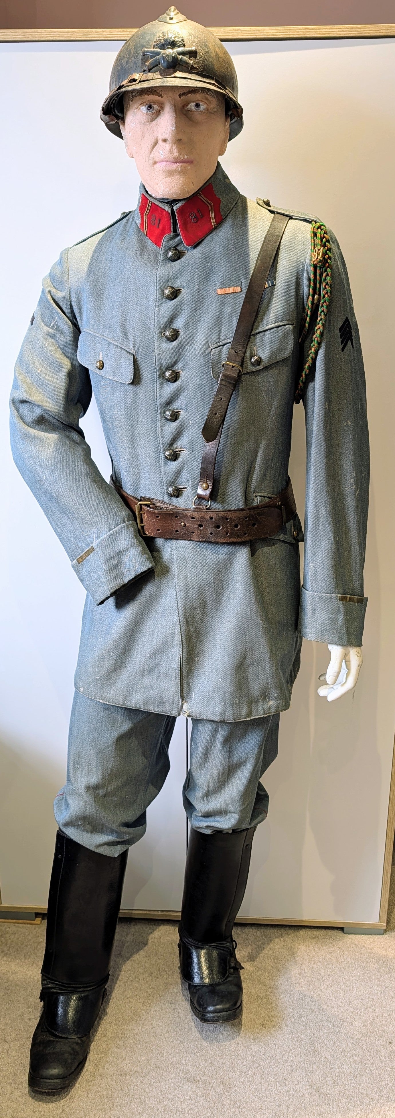 WW1 French 81st Artillery Uniform with Helmet, Sam Browne Belt, Boots & Gaiters