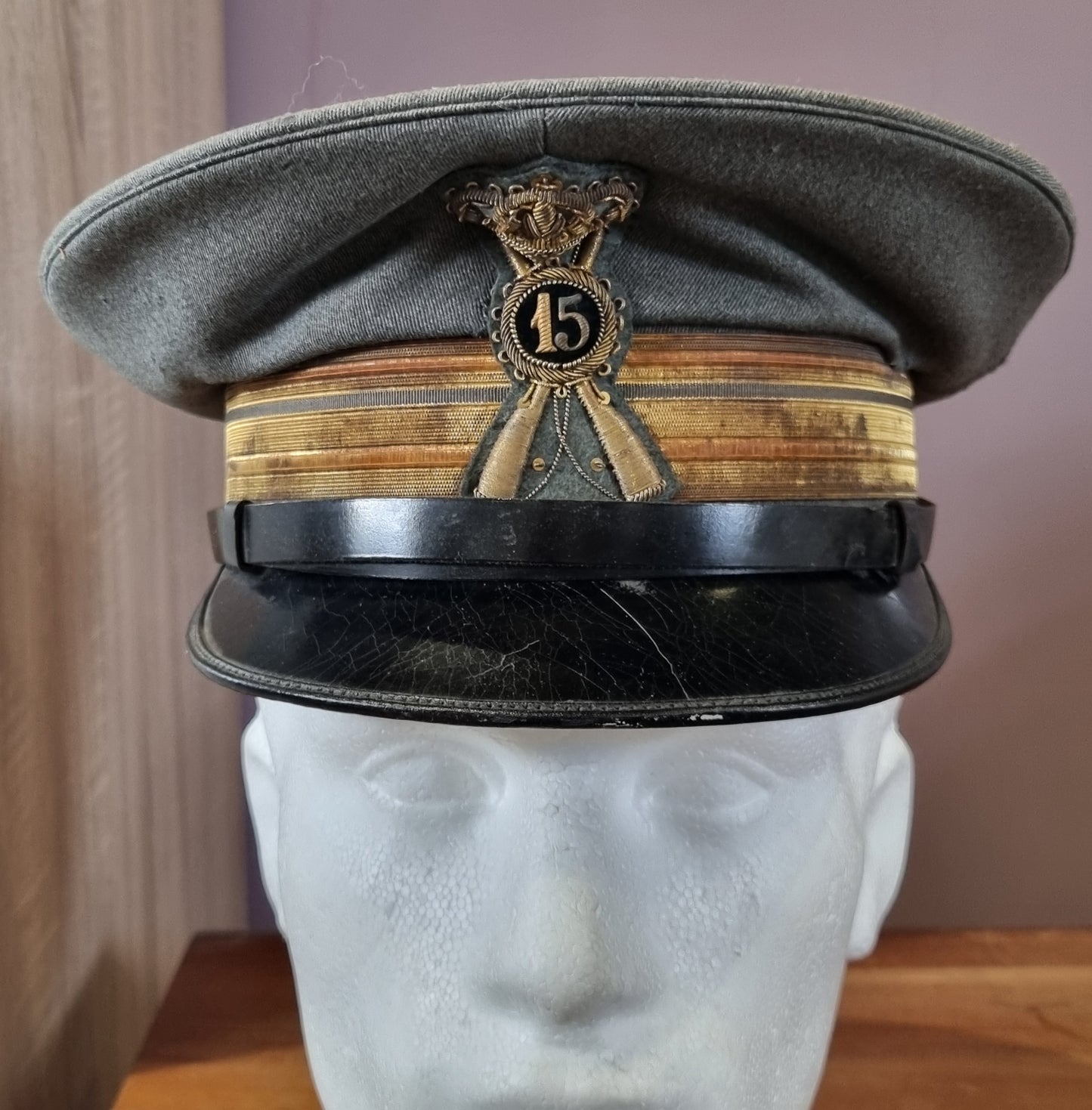 SOLD! WW2 Italian Major’s 15th Infantry Regiment M34 Visor Cap & Box