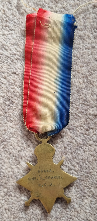 SOLD! WW1 British Medal Trio to George Deakin, 355 Siege Battery, Royal Garrison Artillery, Demoted at Own Request