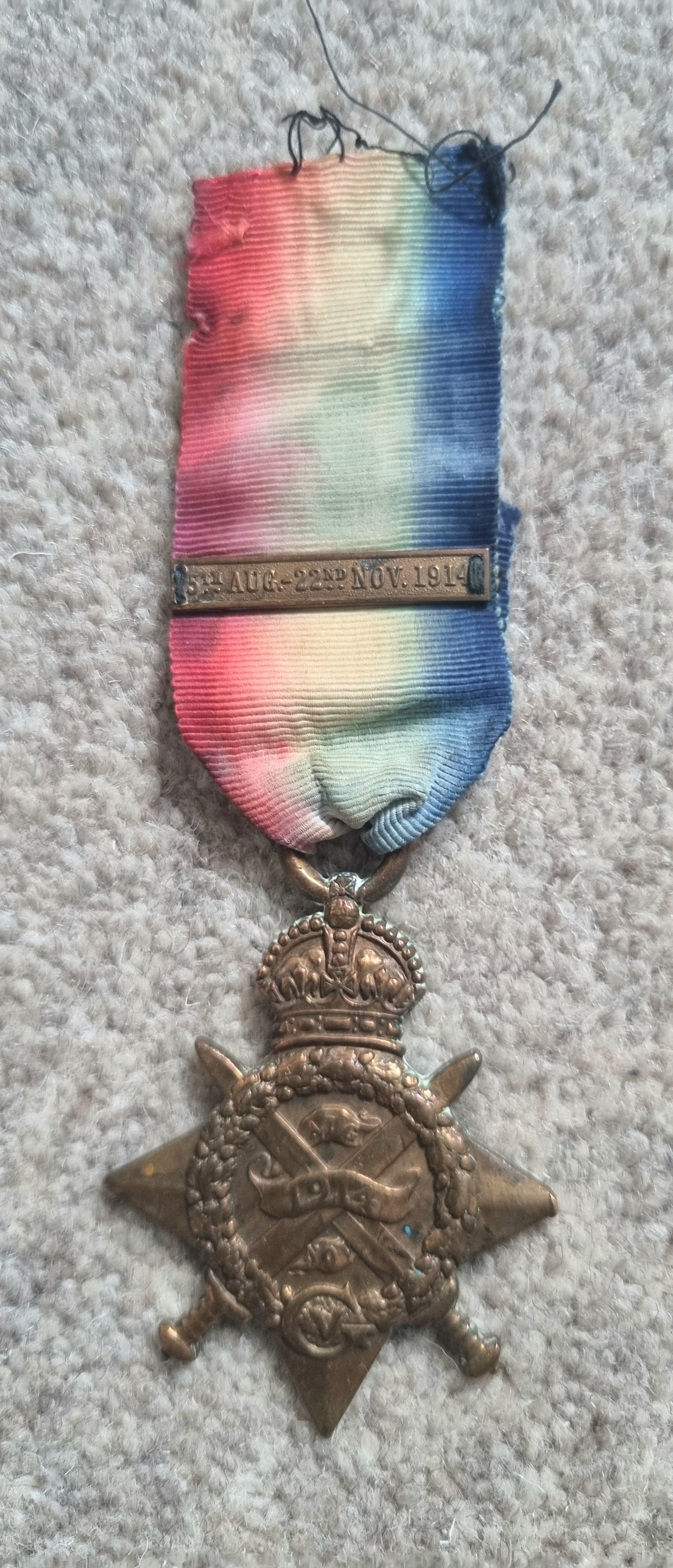 SOLD! WW1 4 Medal Group Mons Star with 5th Aug Clasp and LS&GC medal - George Belford 1 Btn South Wales Borderers BEF Wounded 17th Nov 1914