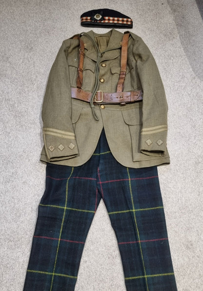 WW1 Royal Scots Uniform Cutaway Cuff Rank Jacket Trews Glengarry & Sam Browne