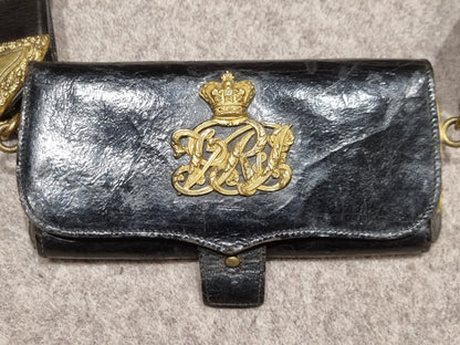 Victorian British Indian Army Patent Black Leather Gilt VRI CrossBelt