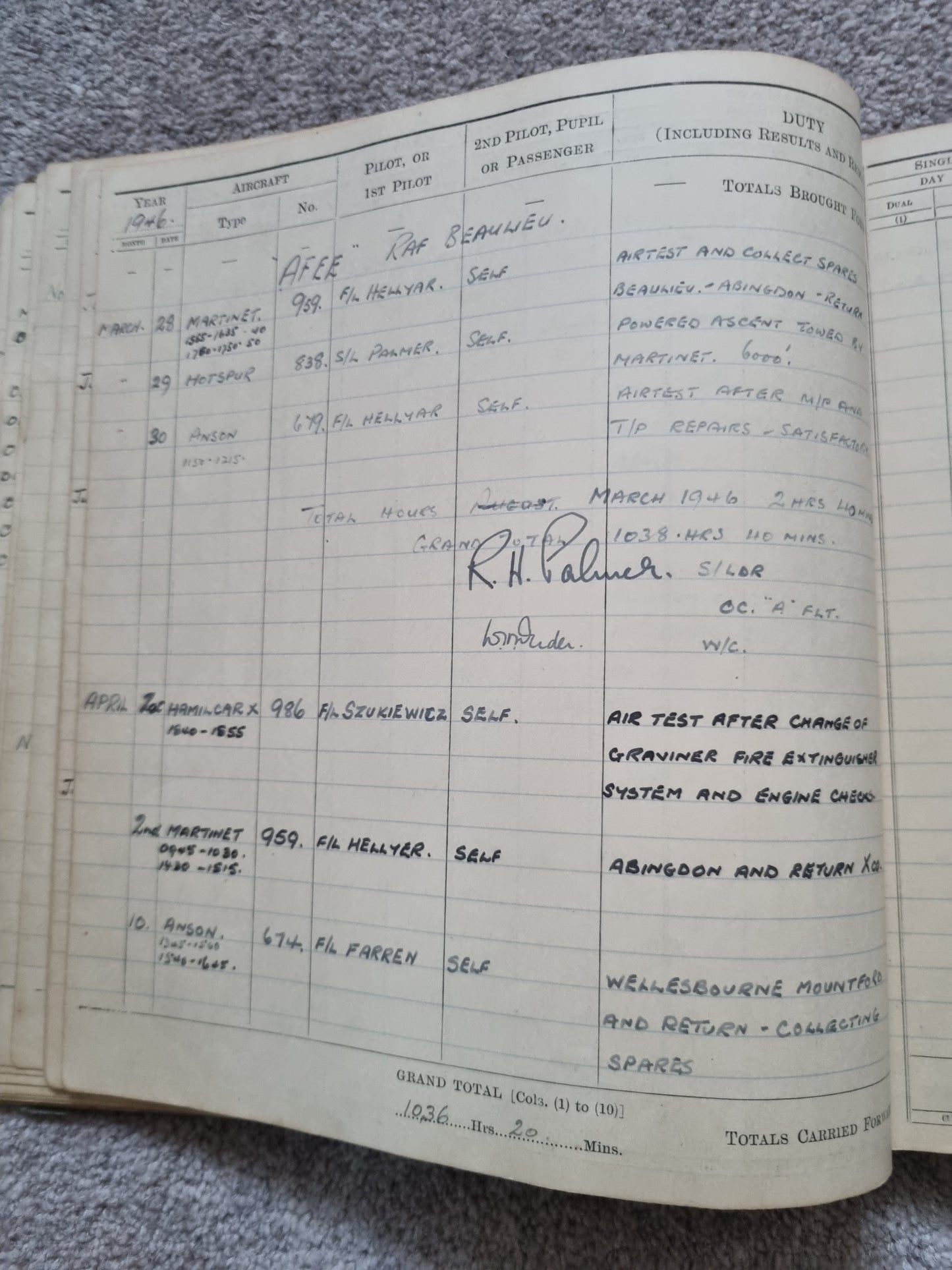 SOLD! WW2 RAF Flying Log Book to RW Durrant Observer Engineer Bombers, Tobruk Interest