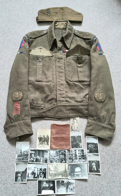 SOLD! WW2 ROYAL SIGNALS CANADIAN MADE BATTLEDRESS + SIDECAP + VE DAY PHOTOS TO THE SAME SOLDIER