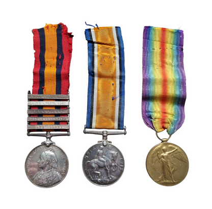 Boer War & WW1 British Medal Trio With 5 Bar Queens South Africa Medal to James Miller - South African Constabulary & Army Service Corps
