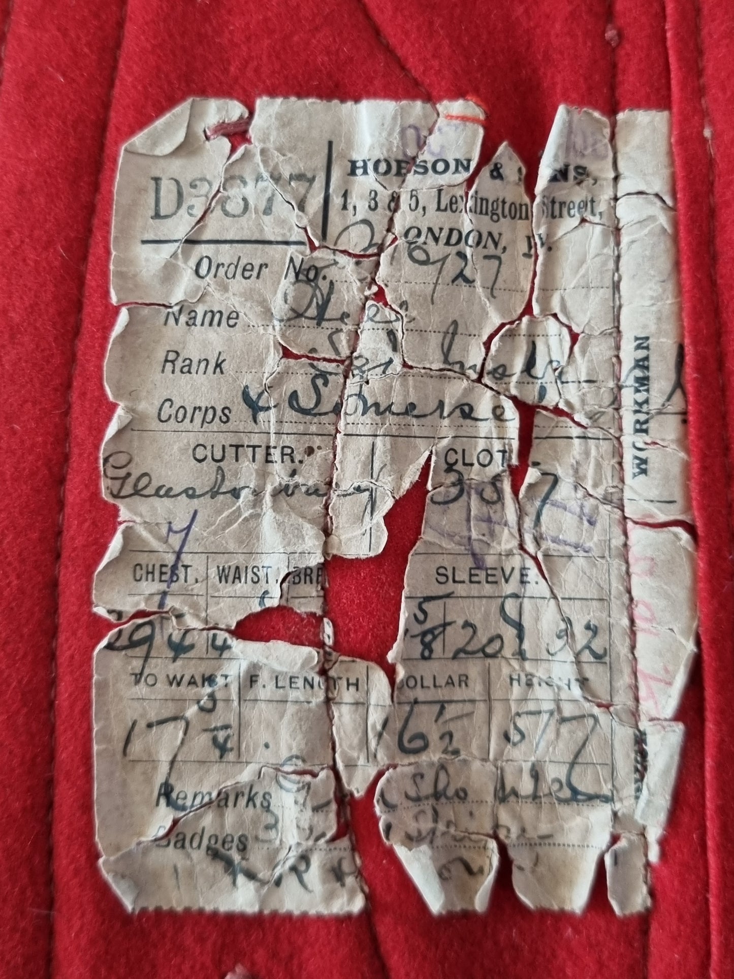 Pre-WW1 (Edwardian) Somerset Light Infantry Sergeant’s Scarlet Tunic & Trousers