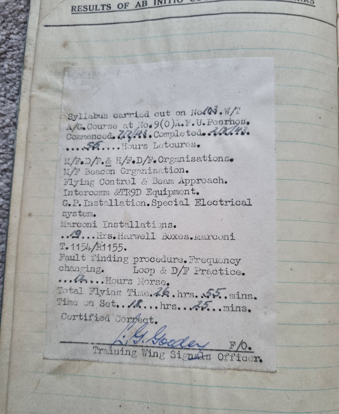 WW2 RAF Flying Log Book to Air Gunner I. E. Parsons with 37 Bombing Operations including DDAY with Combat Reports