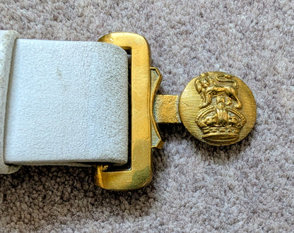 British Army BUFF LEATHER BELT - Brass Kings Crown "Dieu Et Mon Droit" Buckle