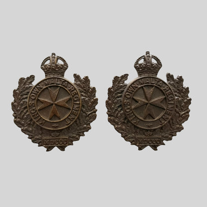 Rare WW2 Kings Own Malta Regiment Officer's Bronze Collar Badge Pair