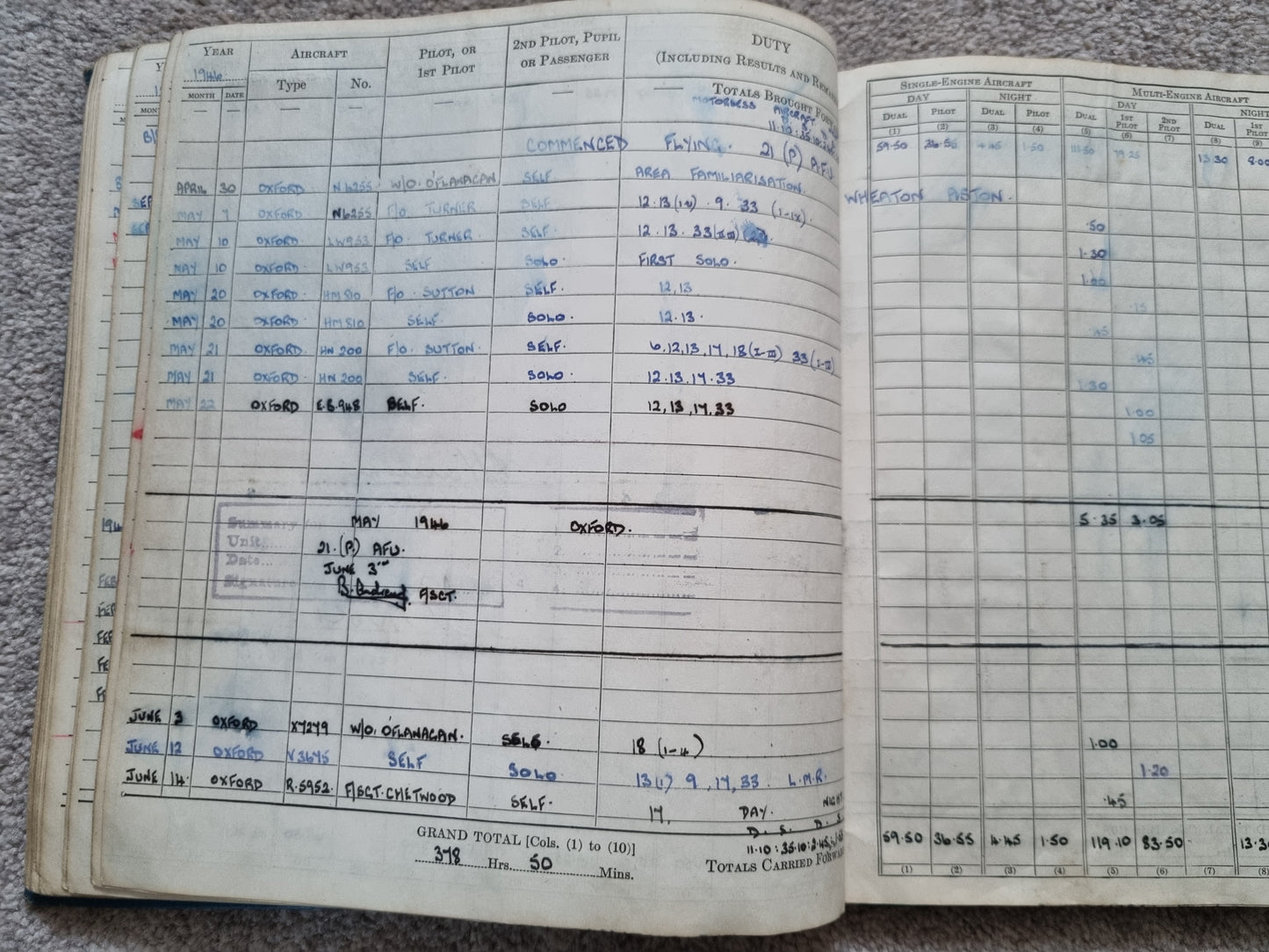 SOLD! Rare WW2 Glider Pilot RCAF Flying Log Book to Brian Andrews, Operation Varsity