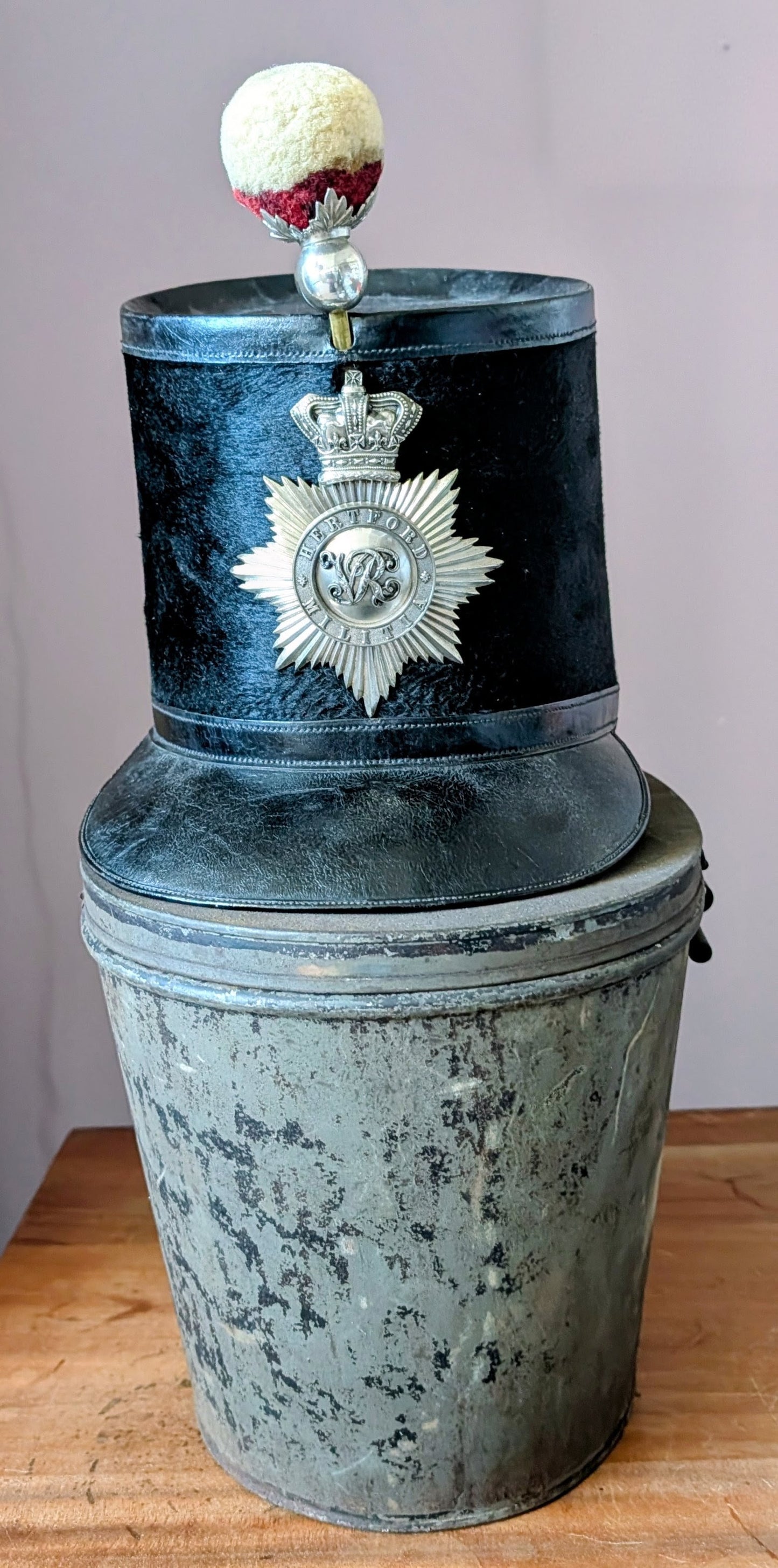 Sold! Rare British Army Hertford Militia French Pattern Shako 1855-61 & Tin