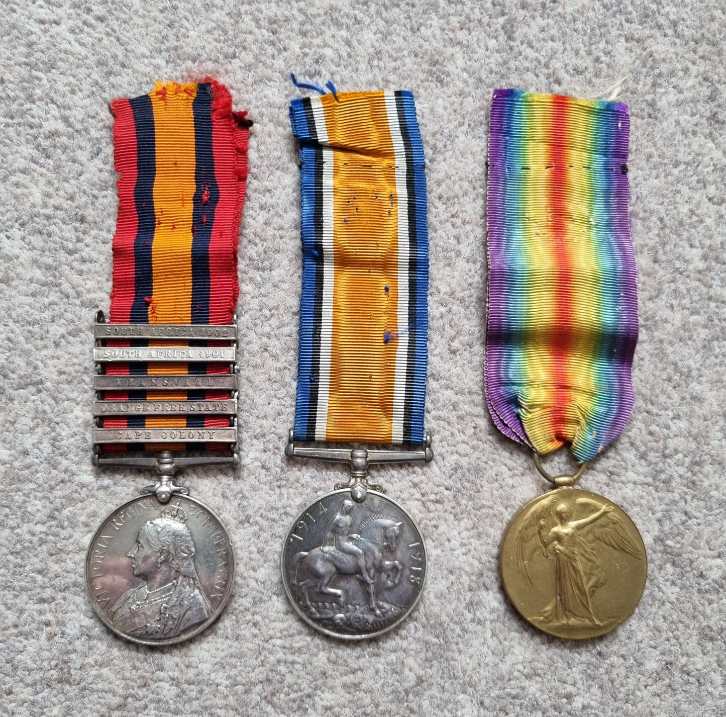 Boer War & WW1 British Medal Trio With 5 Bar Queens South Africa Medal to James Miller - South African Constabulary & Army Service Corps