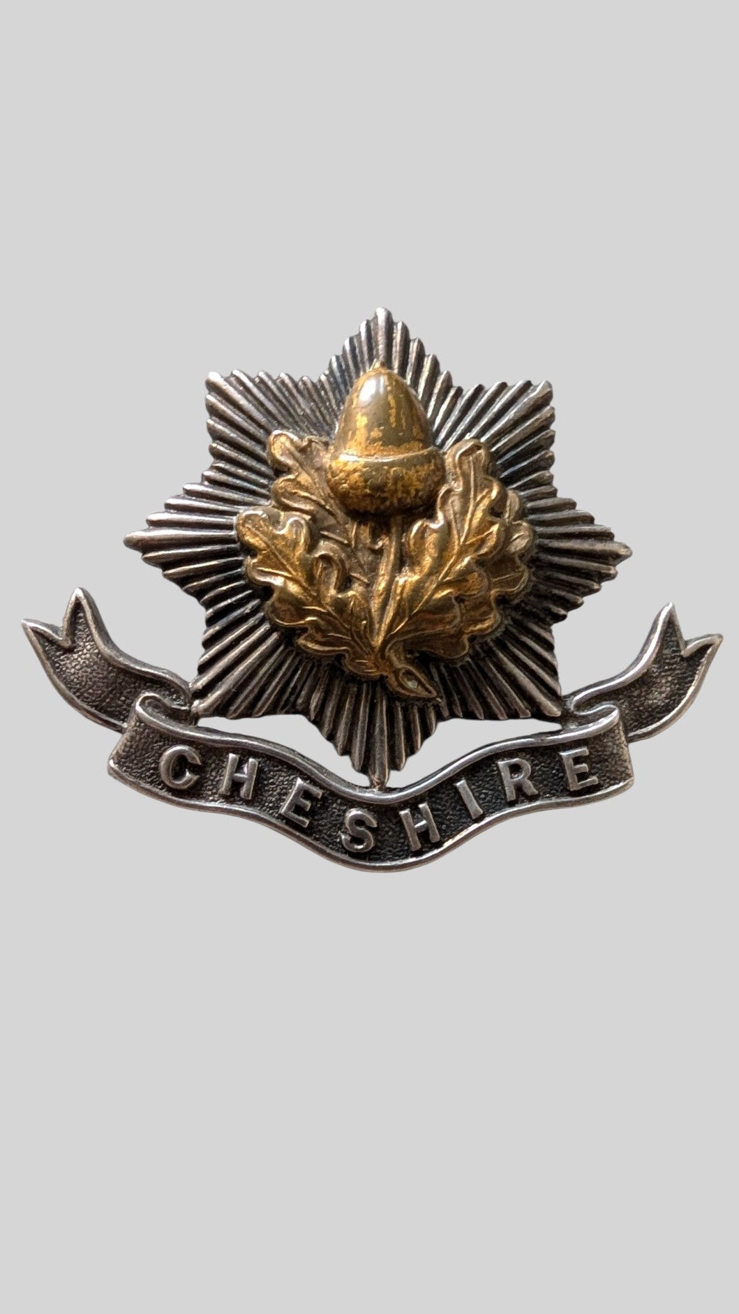 WW1 Era Cheshire Regiment Officer's Silver / Bimetal Cap Badge