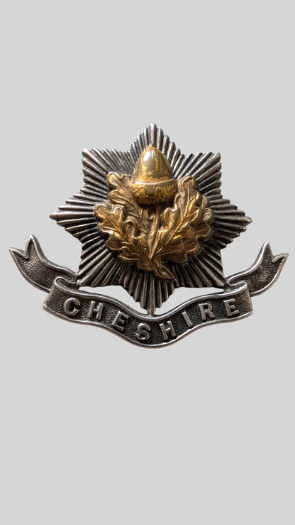 WW1 Era Cheshire Regiment Officer's Silver / Bimetal Cap Badge