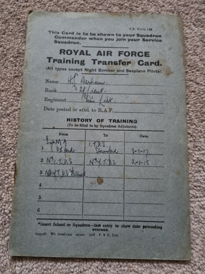 SOLD! WW1 RFC Flying Log Book Photo & RFC Papers to 2nd Lieut H C Derham