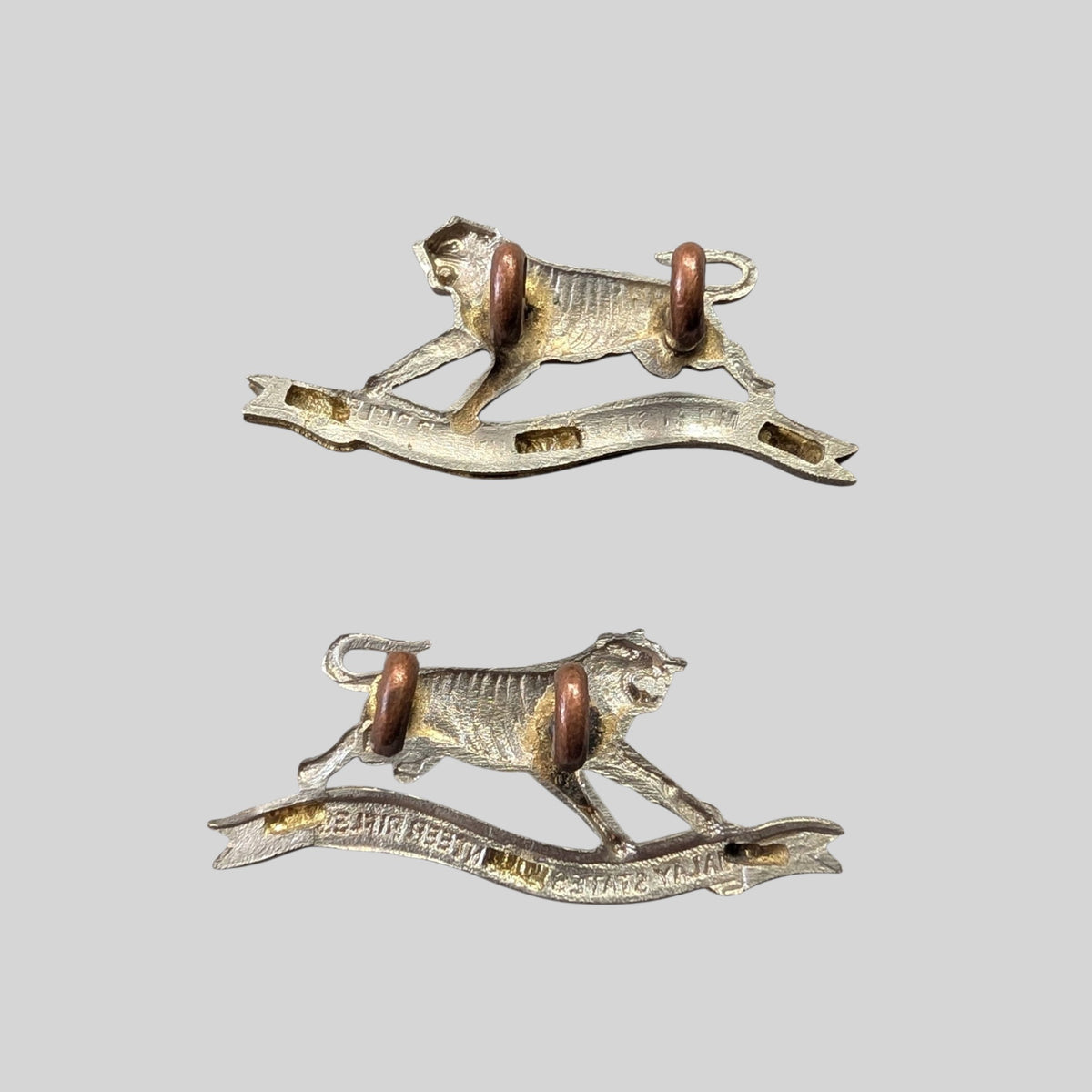 Rare Malay States Volunteer Rifles Bimetal Collar Badge Pair 1902-21