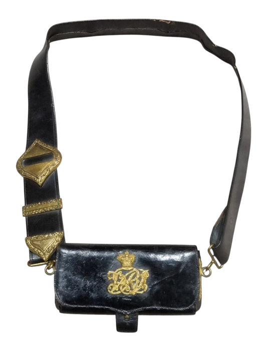 Victorian British Indian Army Patent Black Leather Gilt VRI CrossBelt