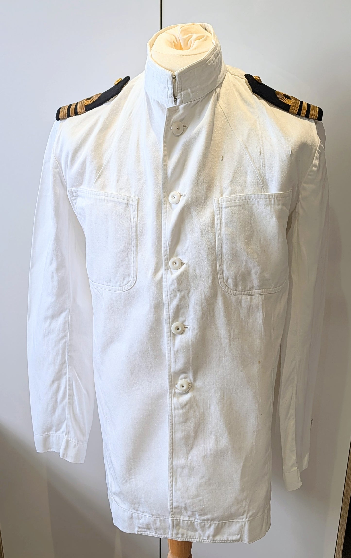 SOLD! Vintage Royal Navy No.1 Summer White Cotton Uniform Tunic Jacket 1958