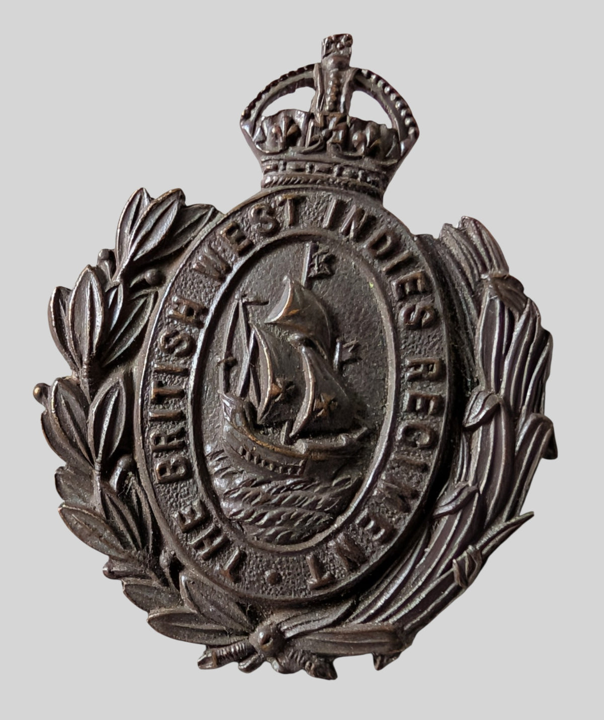 WW1 The British West Indies Regt Officers Bronze Collar Badge Non-Voided Pattern