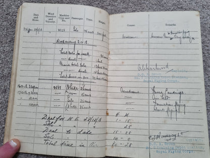 SOLD! WW1 RFC Flying Log Book Photo & RFC Papers to 2nd Lieut H C Derham