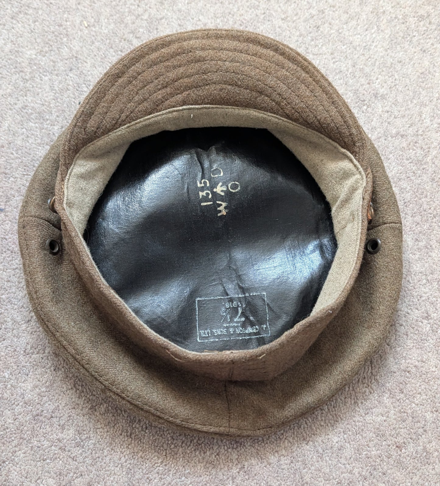 SOLD! WW1 British Army Wool Kent Volunteer Force Floppy Trench Cap Dated 1918