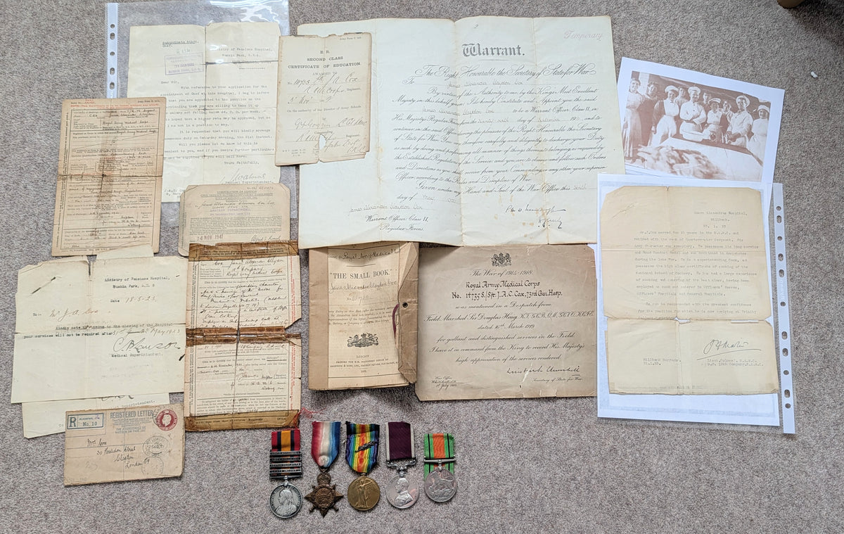 Boer War, WW1 & WW2 Medal Quintet & Service Papers QMS JAMES ALEXANDER COX RAMC Cook MID
