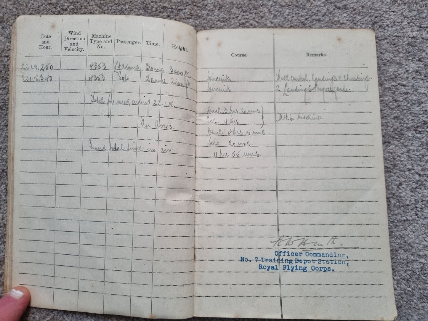 SOLD! WW1 RFC Flying Log Book Photo & RFC Papers to 2nd Lieut H C Derham