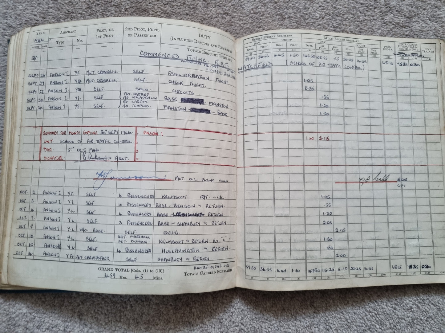 SOLD! Rare WW2 Glider Pilot RCAF Flying Log Book to Brian Andrews, Operation Varsity