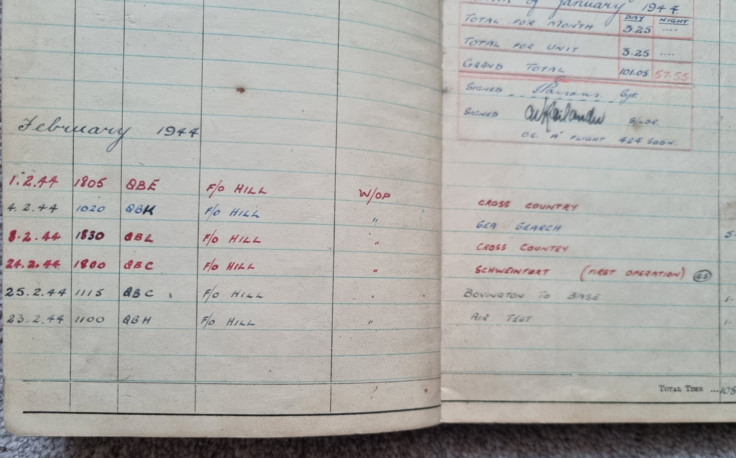 WW2 RAF Flying Log Book to Air Gunner I. E. Parsons with 37 Bombing Operations including DDAY with Combat Reports